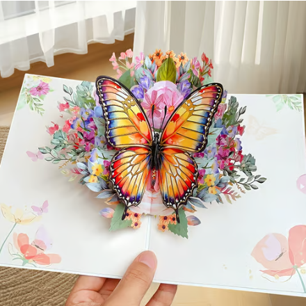🦋 Vibrant 3D Butterfly & Daisy Pop-Up Greeting Card